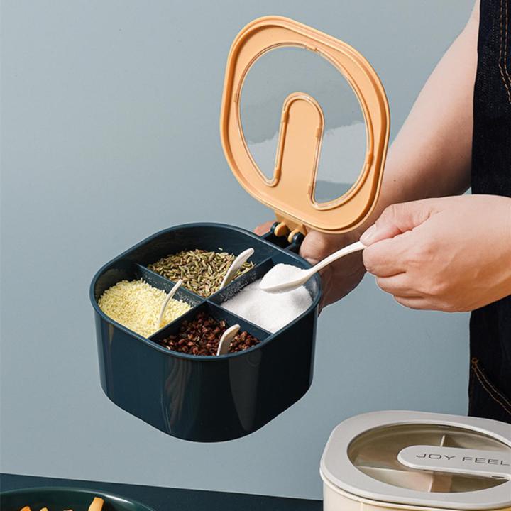 4 in 1 Spice Box Household Kitchen Utensils Storage Box Seasoning Jar MSG Sugar Salt Jar Seasoning Jar Combination Set-Multicolour